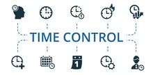 Time Control Icon Set. Contains Editable Icons Time Management Theme Such As Clock, Determination Time, Late And More.