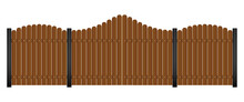 Wooden Slats Fence And Gate And Metal Poles, Vector Illustration