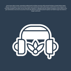 Poster - Blue line Headphones for meditation icon isolated on blue background. Vector