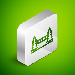 Poster - Isometric line Capilano Suspension Bridge in Vancouver, Canada icon isolated on green background. Silver square button. Vector