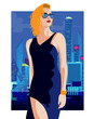 Fashion girl in pop art style in New York City. Vector illustration.