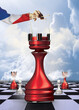 3D illustration explaining the mandate system. France flag with photo manipulation. The hand that rules the castle, it was symbolized on the chessboard. Red rook chess piece.