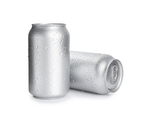 Wall Mural - Aluminium cans of beverage on white background