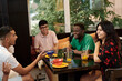 © etonastenka - Lifestyle and friendship concepts with real people models. Group of six friends having fun a coffee together