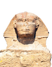 The Great Ancient Sphinx Isolated On A White Background. Front View