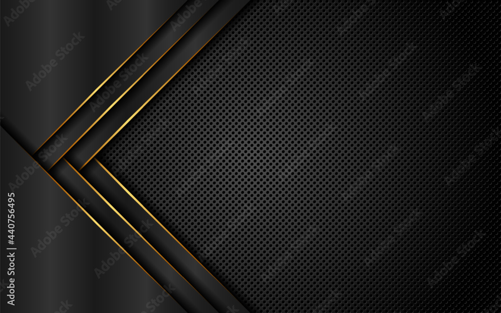 Abstract black triangle shape with golden lines on dark steel plate ...