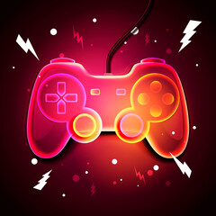 Wall Mural - Vector Illustration Red Neon Color Game Controller