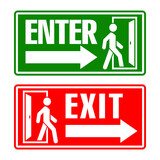 Fototapeta  - Man enters and exits the room through the door. Horizontal Entry and exit sign with arrow. Vector