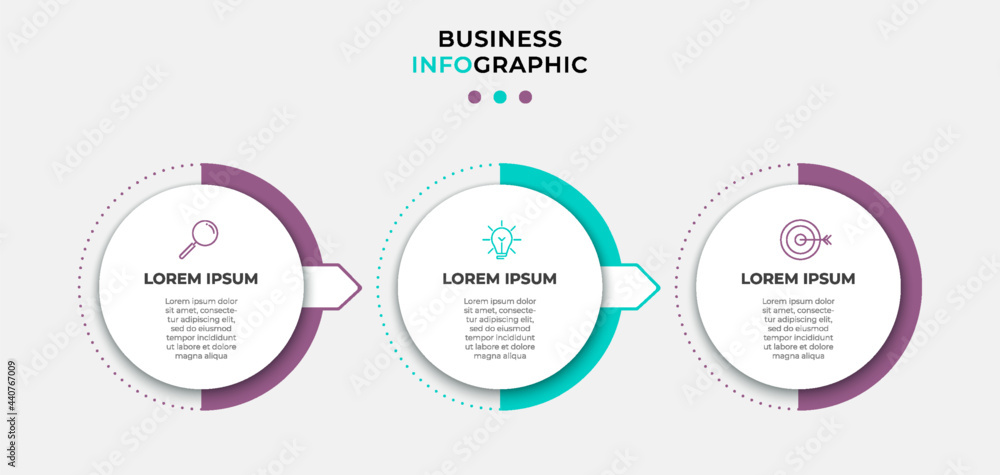 Business Infographic design template Vector with icons and 3 options or steps. Can be used for process diagram, presentations, workflow layout, banner, flow chart, info graph - obrazy, fototapety, plakaty 