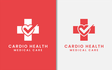 Wall Mural - Medical Cross Symbol Combined with Hearth and Tick Symbol As The Cardio Health Care Logo Design.