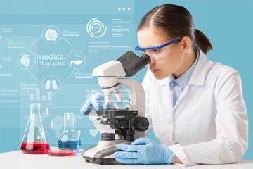 Wall Mural - science technology concept. scientific examination. a scientist with a microscope