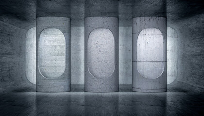 Wall Mural - capsules with light inside a concrete structure.