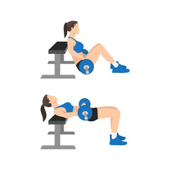 Wall Mural - Woman doing Barbell hip thrusts exercise. Flat vector illustration isolated on white background