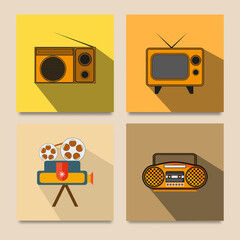 vintage technology flat design set