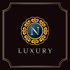 Wall Mural - Luxury Mandala Badge N Letter Logo Design. Elegant Ornate Decoration Luxurious Logo Template.