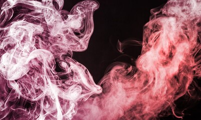 Wall Mural - Neon smoke. Colorful abstract glowing bright steam blend on dark.