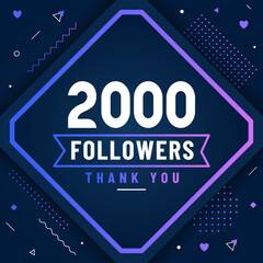 Thank you 2000 followers, 2K followers celebration modern colorful design.