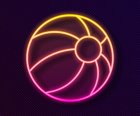 Canvas Print - Glowing neon line Beach ball icon isolated on black background. Children toy. Vector