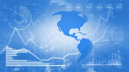 Wall Mural - modern business infographics with line graphs, charts and rotating earth.