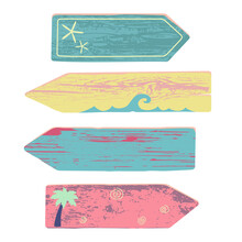 Vector Colorful Beach Arrows With Elements And Wood Texture