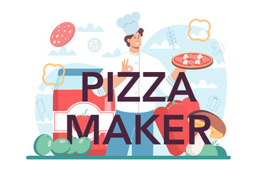 Wall Mural - pizza maker typographic header. chef cooking tasty delicious pizza
