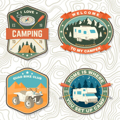 Wall Mural - set of camping badges. vector patch or sticker. concept for shirt or logo, print, stamp or tee. vint