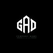 GAD letter logo design with polygon shape. GAD polygon logo monogram. GAD cube logo design. GAD hexagon vector logo template white and black colors. GAD monogram, GAD business and real estate logo. 