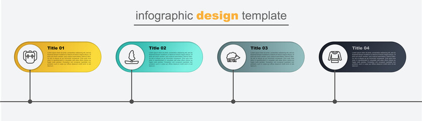 Sticker - Set line Sweater, Hedgehog, Tree and School backpack. Business infographic template. Vector