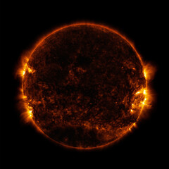 Wall Mural - close-up sun in space. view of the sun and stars from space. concept on the theme of ecology, enviro