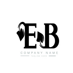 EB letter logo design. EB letter with leaf shape. EB Creative two letter logo. Two letters EB leaf logo. EB logo monogram with leaf nature organic shape 