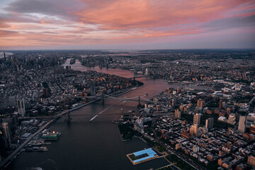 An Aerial View of East River and Two Bridges Lower Manhattan in New York City