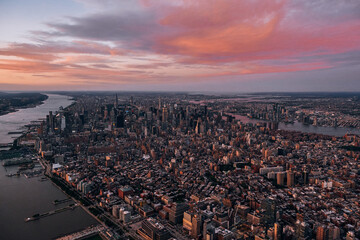 An Aerial View of Lower Manhattan and Hudson River in New York City