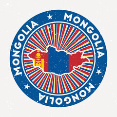 Wall Mural - Mongolia round stamp. Logo of country with flag. Vintage badge with circular text and stars, vector illustration.