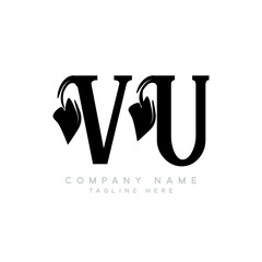 VU letter logo design. VU letter with leaf shape. VU Creative two letter logo. Two letters VU leaf logo. VU logo monogram with leaf nature organic shape. 