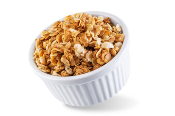 Wall Mural - Nuts oatmeal granola on a white isolated background