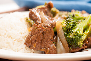 Sticker - Closeup shot of a homemade stir fry beef with broccoli an rice