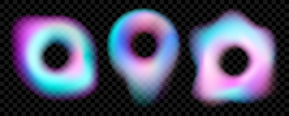 Wall Mural - Holographic color distorted gradient ring isolated on transparent background. Vector blue and pink blurred spot.