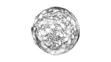 Abstract plexus sphere made of black dots and lines on a white background. Looped 4k animation.