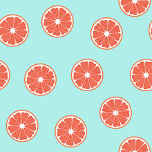 Seamless Pattern With Pink Oranges Vector Illustration Bright Halves Of Citrus Fruits On Light Blue Background