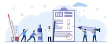 RX Medical Prescription Drug Vector Illustration Concept Medicine Prescription With Medicines Prescription Form Doctor Writes Signature In Recipe Disease Therapy Pills Evidence-based Medicine