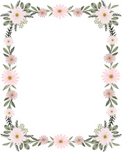 Rectangle Frame With Pink Daisy Flower Border