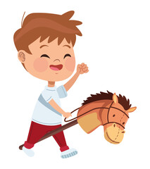 Canvas Print - boy playing with horse