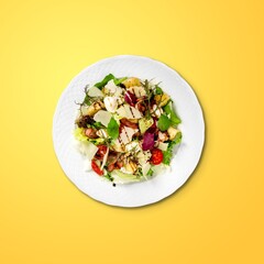 Wall Mural - Classic tasty salad with fresh vegetables, cheese. Healthy food.