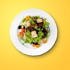 Sticker - Classic tasty salad with fresh vegetables, cheese. Healthy food.