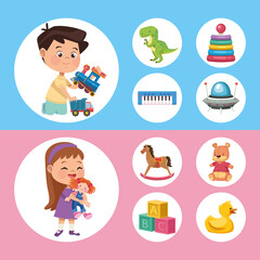 Sticker - kids couple and toys