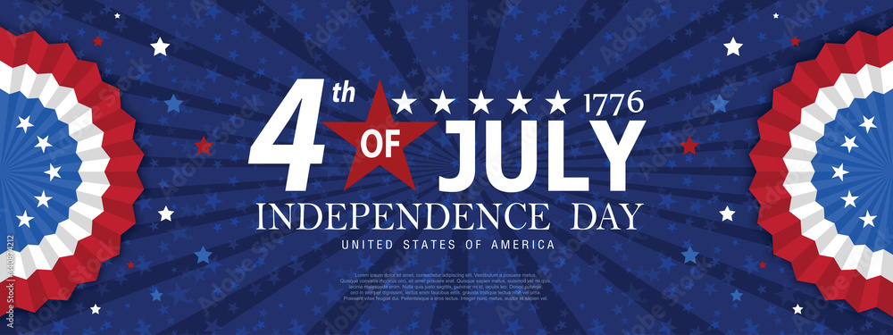 United states of America happy independence day greeting card, banner, horizontal vector illustration. USA holiday 4th of July design element with American flag with curve - obrazy, fototapety, plakaty 