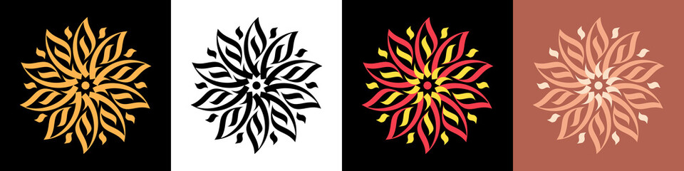 Abstract calligraphic flower ornament. Golden mandala and bloom, calligraphic pattern