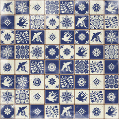 Naklejka na meble Blue Portuguese tiles pattern grungy background - Azulejos fashion interior design tiles 
