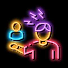 Wall Mural - discussion and condemnation of man neon light sign vector. Glowing bright icon discussion and condemnation of man sign. transparent symbol illustration