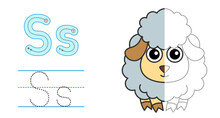 Trace The Letter And Picture And Color It. Educational Children Tracing Game. Coloring Alphabet. Letter S And Funny Sheep